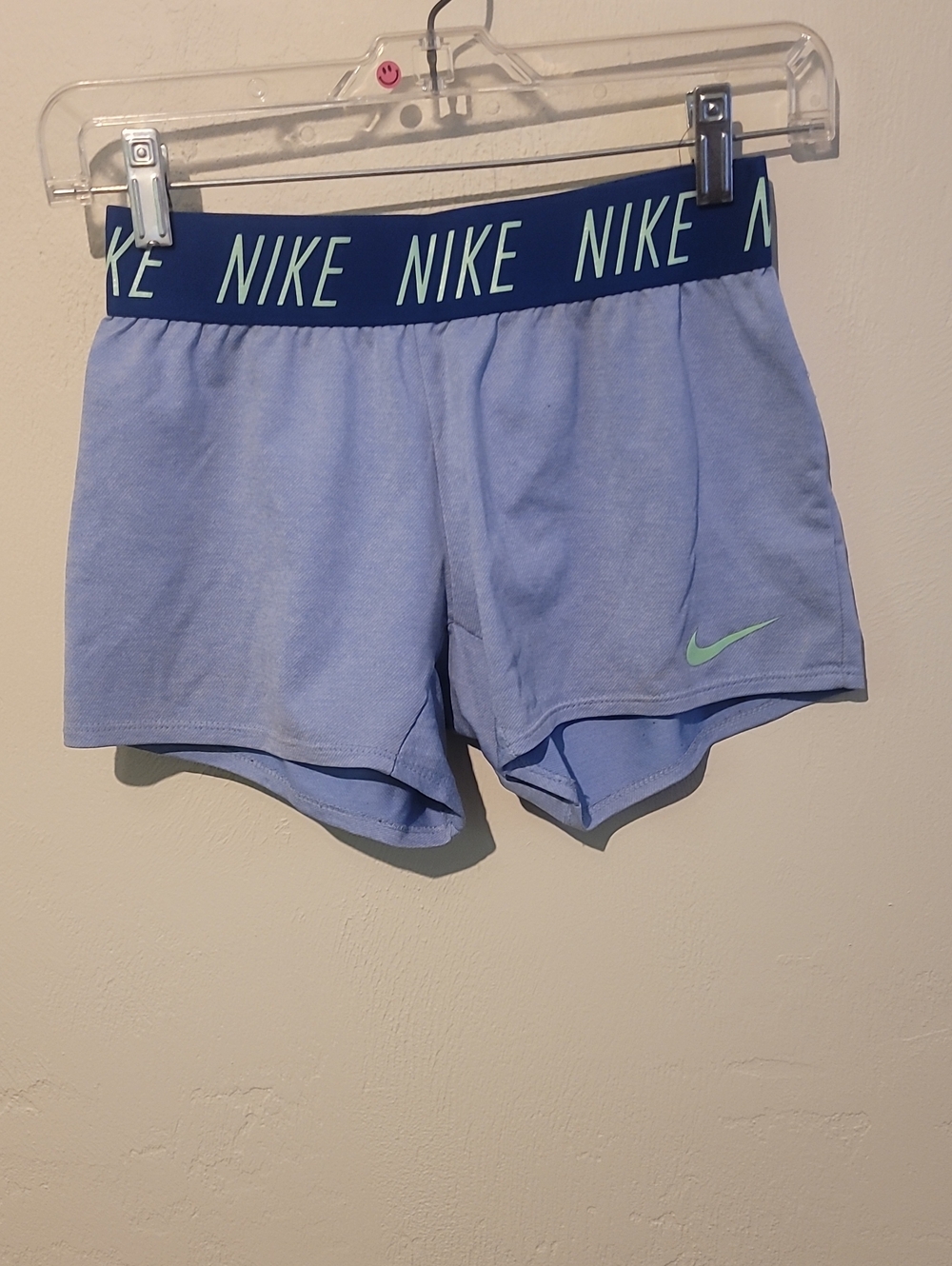 Nike Women’s Light Blue Athletic Shorts with Navy Branded Waistband